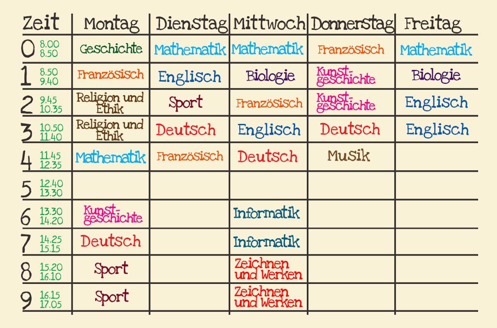 Timeplan. Illustrasjon.