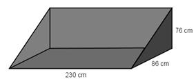 Traktorskuffe med mål, lengd 230 cm, breidd 86 cm og høgd 76 cm. Illustrasjon.