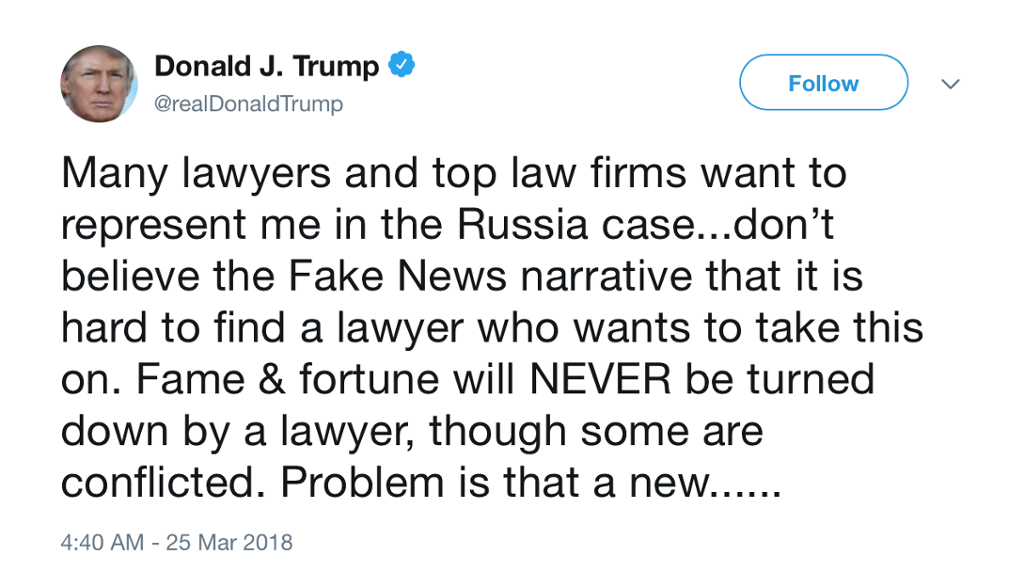 Twittermelding fra Donald Trump.