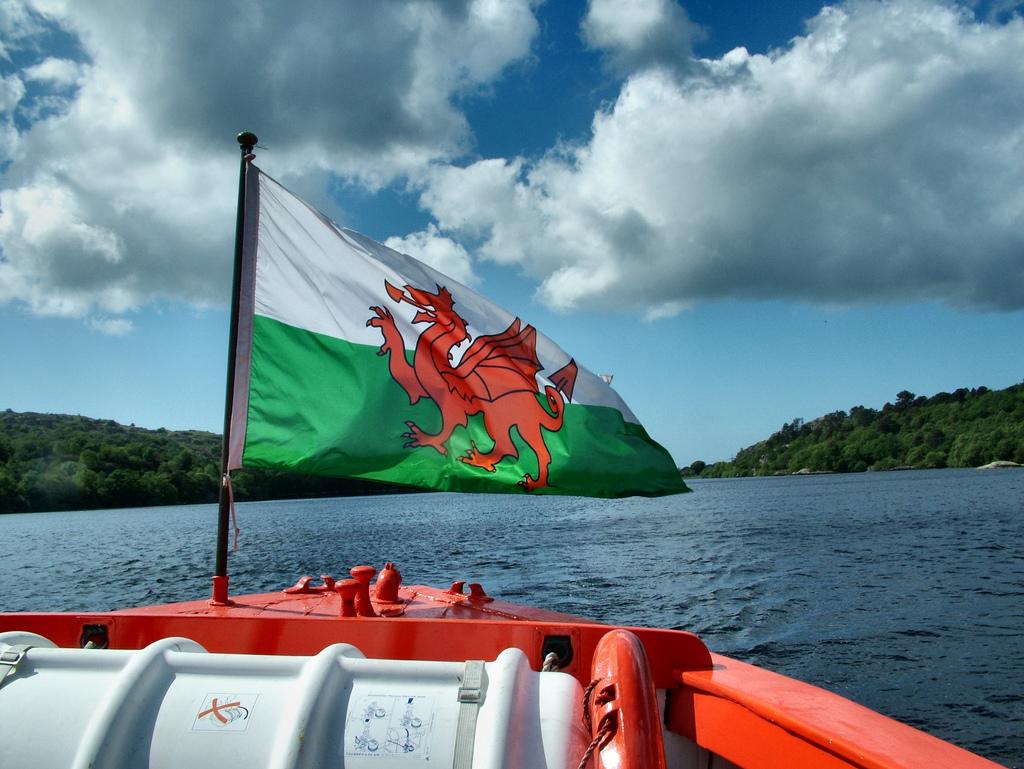 Boat front with welsh flag. photo