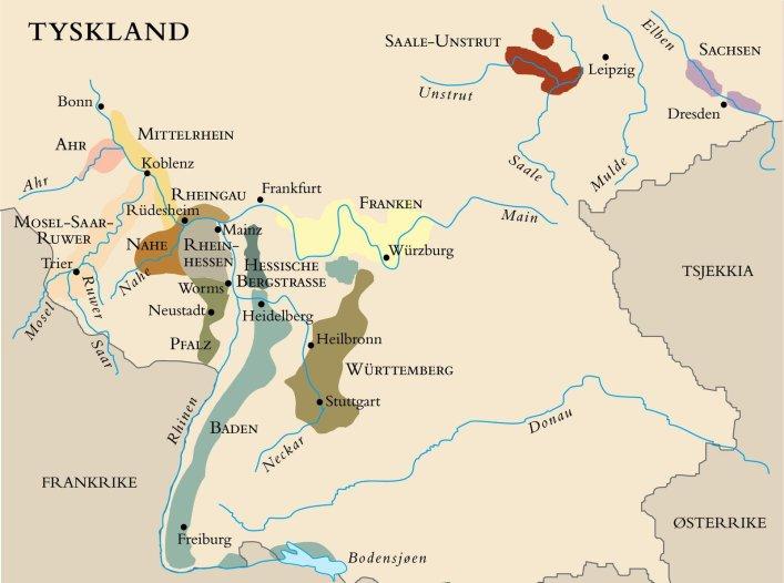 Kart som viser vindistriktene i Tyskland.