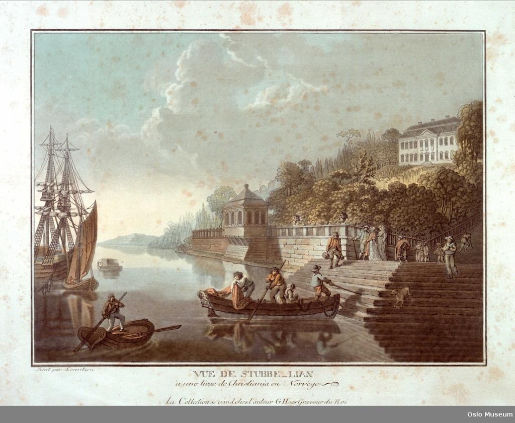 Utsikt ved herregården Stubljan, Hvervenbukta i Oslo. Trykk.