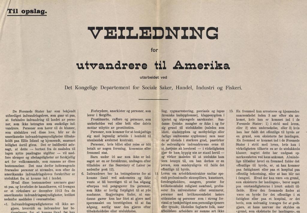 Utsnitt av kilden Veiledning for utvandrere til Amerika. Ingressbilde.