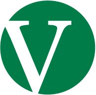 Venstre sin logo. Hvit V på en grønn, sirkulær bakgrunn. Illustrasjon.