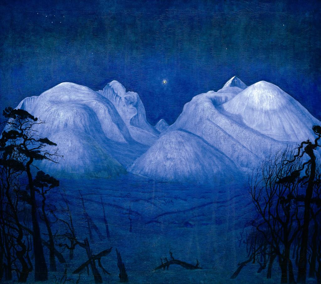 Vinternatt i Rondane av Harald Sohlberg. Maleri.