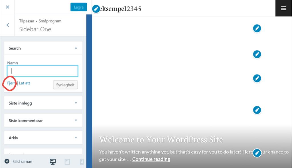 Slett widgets i Wordpress malene