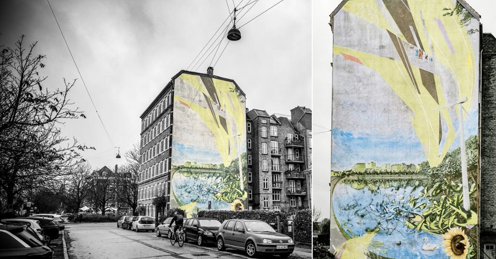 Muralen "Green City". Utendørs veggmaleri i København. Foto.