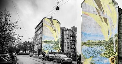 Muralen 'Green City'. Utendørs veggmaleri i København. Foto.