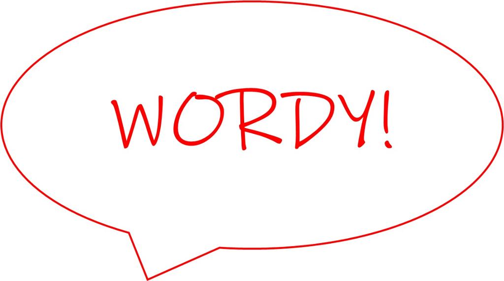 Illustration: A red speech bubble with the word 'wordy!' inside. 