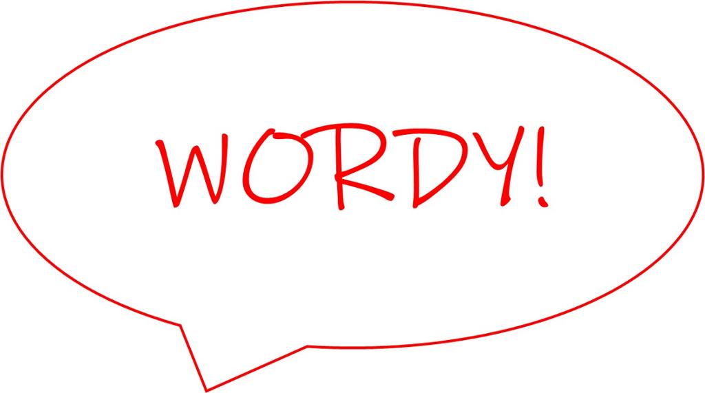 Illustration: A red speech bubble with the word 'wordy!' inside.